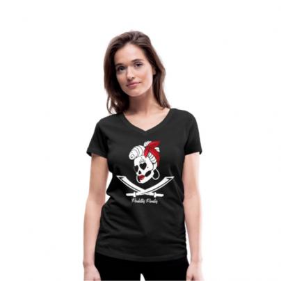T-Shirts T-shirt femme, manches courtes et col V "Poulettes Pirates" noir