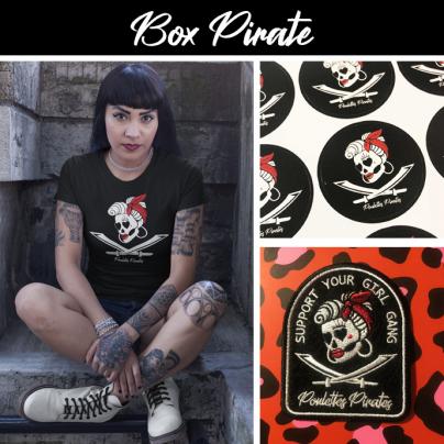 T-Shirts BOX Tee-shirt "Poulettes Pirate" noir + Patch Girl Gang + sticker