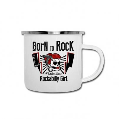 Mugs & Gourdes Tasse métel émaillée "Born To Rock" blanc