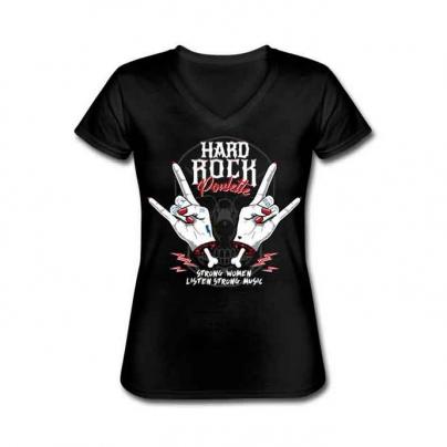 T-Shirts T-shirt femme, manches courtes, col V "Hard Rock Poulette" Noir