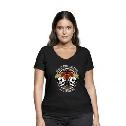 T-Shirts T-shirt femme, manches courtes et col V "Wild Poulette" noir