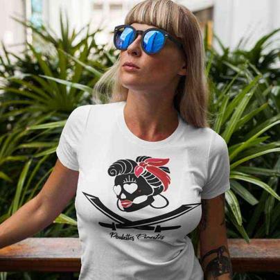 T-Shirts T-shirt femme, col rond "Poulettes Pirates" blanc