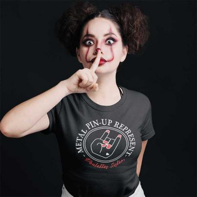 T-Shirts T-shirt femme, manches courtes, col rond "Metal Pin-up" Noir