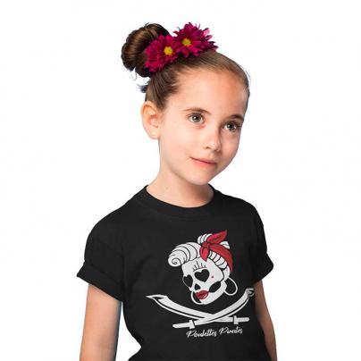 Mini Poulettes T-shirt col rond, manches courtes, enfant et ado "Poulette Pirate" Noir