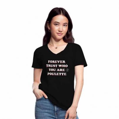 T-Shirts T-shirt Femme, manches courtes, col V "Forever trust who you are" Noir
