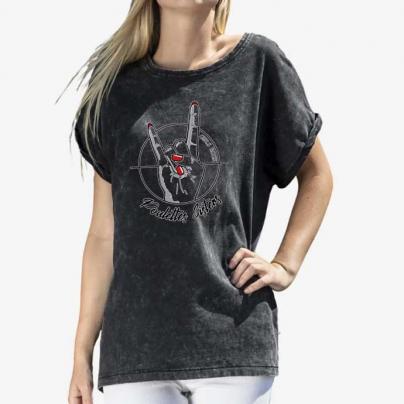 T-Shirts Teeshirt femme, manches courtes, col rond, Acid wash - "Hell Hand" Noir