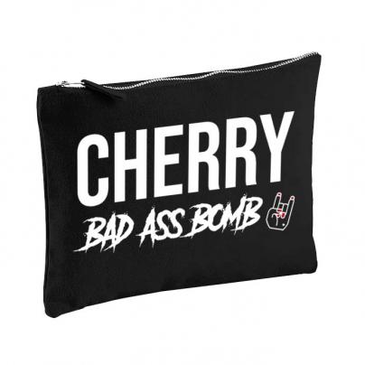 Sacs & Pochettes Pochette zippée en coton large - imprimée "Cherry Bad Ass Bomb" noire.