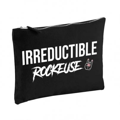 Sacs & Pochettes Pochette zippée en coton large - imprimée "Irreductible Rockeuse" noire.