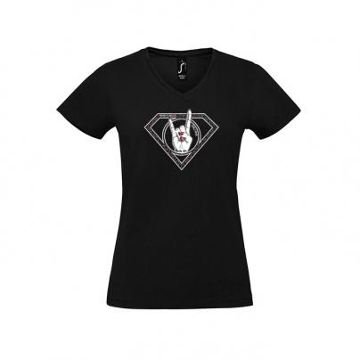 T-Shirts T-shirt Femme, manches courtes, col V "Super Poulette" noir