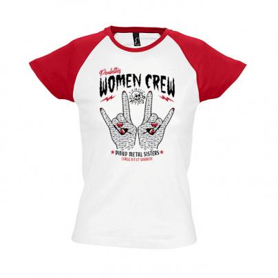 T-Shirts T-shirt Femme, manches courtes raglan, col rond "Women Crew" bicolore blanc / rouge