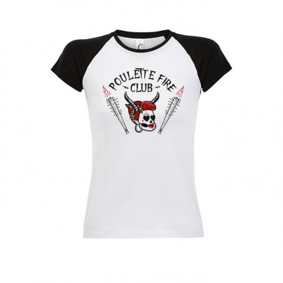 T-Shirts T-shirt Femme, manches courtes raglan, col rond "Hell Fire club" bicolore blanc / noir