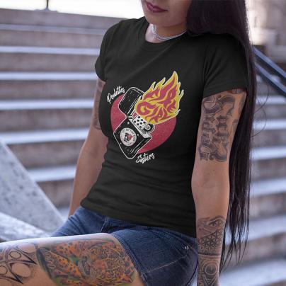 T-Shirts T-shirt Femme, manches courtes, col rond "Fire Girl" noir