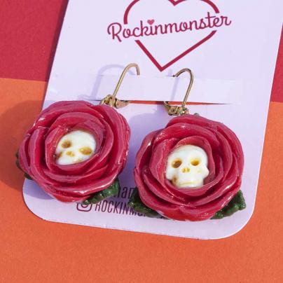 Bijoux Boucles d'oreille "Skull Roses" rouge
