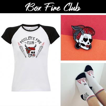 T-Shirts BOX Tee-shirt "Poulette Fire Club" bicolore blanc et noir + 1 Pin's + 1 paire de chaussette