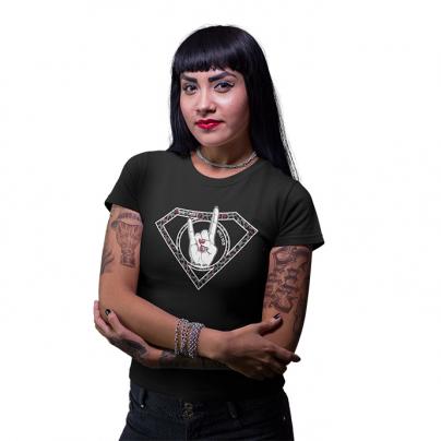 T-Shirts T-shirt Femme, manches courtes, col rond "Super Poulette Léopard" noir